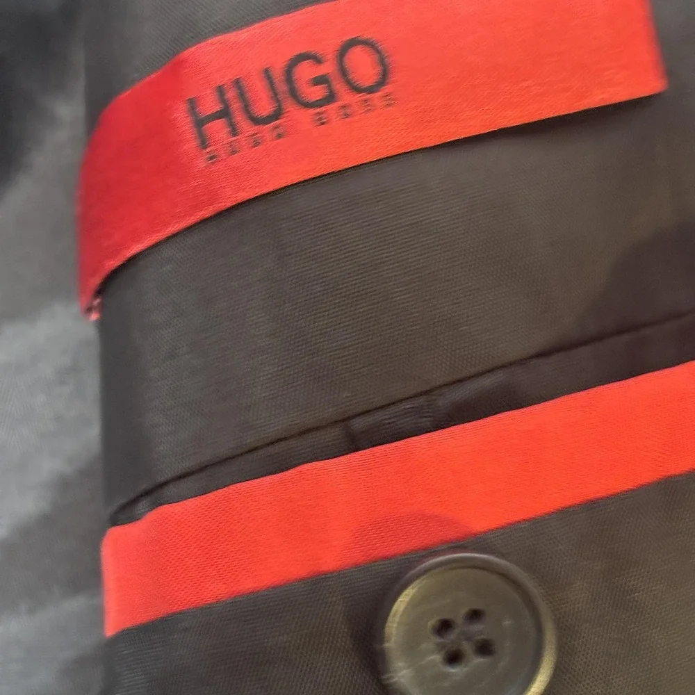 Hugo Boss Suit Jacket Mens 40R Gray Virgin Wool 2 Button Bulgaria Notch‎ Lapel